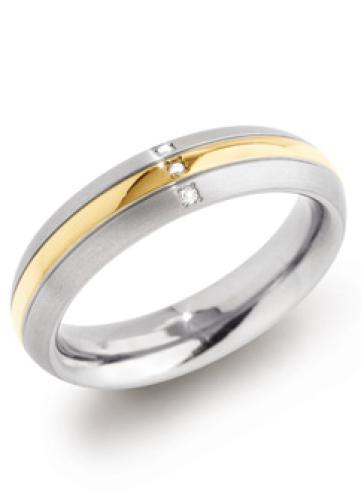 Boccia Ring, titanium/verguld  met diamant 0,015ct. model 0131-04 breedte:5mm.  (maat 57) - 14254