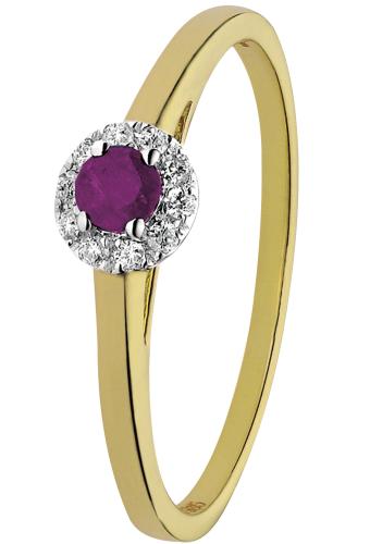 Eclat Rozetring, model ID-ACTIE-ROB-RG  diamant/robijn (maat:17,25)
Totaal: 0,07ct.diamant - 14280