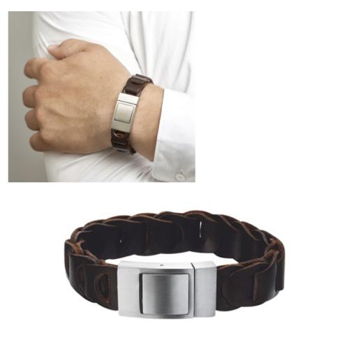 HC Armband,  leer/edelstaal bruin (breedte:19mm.-lengte: 21,5cm.) - 14354