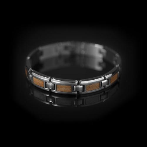 HC Armband, edelstaal/hout (breedte:10mm.- lengte: 21,5cm.) - 14439