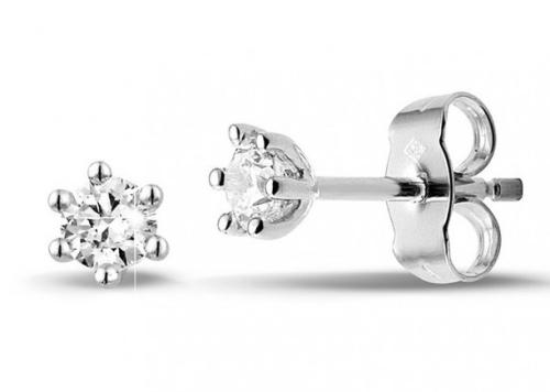 Eclat Solitair Oorknoppen, 14krt. witgoud met diamantTotaal: 0.10ct. - 14573
