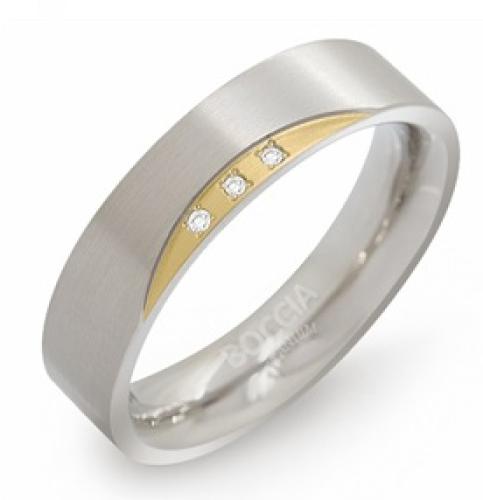 Boccia Ring, titanium/verguld met diamant 0,015ct. model 0138-04 breedte:5mm. (maat 56) - 14708