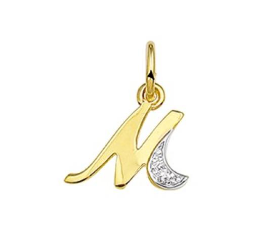 HC Hanger, 14krt.goud letter M met diamant (7.5mm.) - 15029