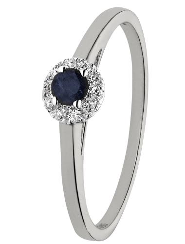 Eclat Rozetring, model ID-ACTIE-SAFF-RW  diamant/saffier 
Totaal: 0,07ct diamant (maat: 17,5) - 15140
