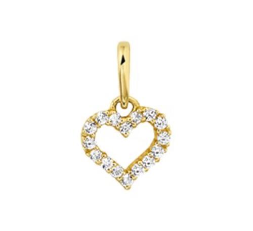HC Hanger, 14krt.goud hart met zirconia (7,5mm.) - 15222