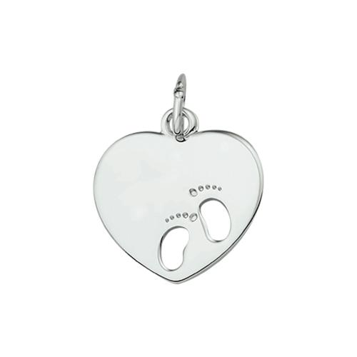 zilveren graveerhanger hart met babyvoetjes - 15779