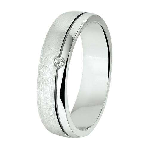Amorio Ring, zilver gerhodineerd breedte 5mm. (maat 17,5)  RING MET ZIRCONIA - 16381