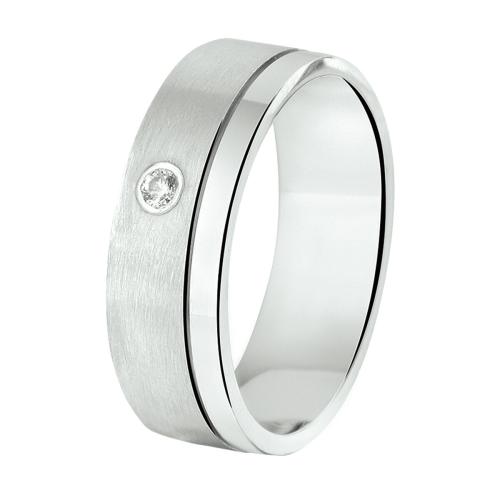 Amorio Ring, zilver gerhodineerd breedte 6mm. (maat 17,5) RING MET ZIRCONIA - 16388