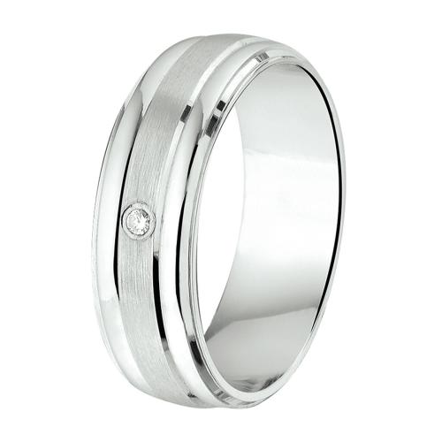Amorio Ring, zilver gerhodineerd breedte 6mm. (maat 17,5) RING MET ZIRCONIA - 16390