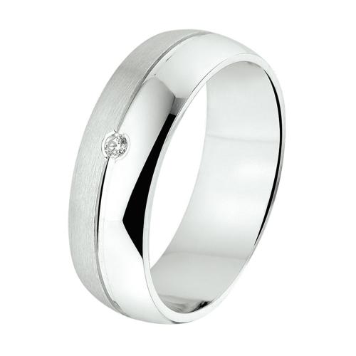 Amorio Ring, zilver gerhodineerd breedte 6mm. (maat 17,5)  RING MET ZIRCONIA - 16392