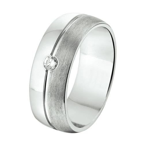 Amorio Ring, zilver gerhodineerd breedte 7mm. (maat 17,5) RING MET ZIRCONIA - 16409
