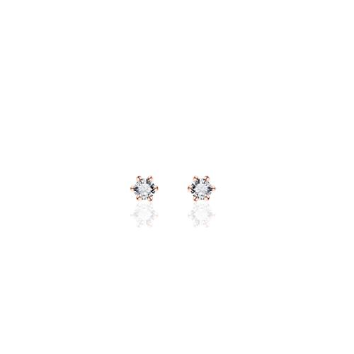 HC Oorknoppen, zilver rosÚverguld met zirconia solitair 2mm. - 16851