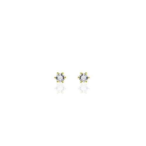 HC Oorknoppen, zilver geelverguld met zirconia solitair 2mm. - 16852