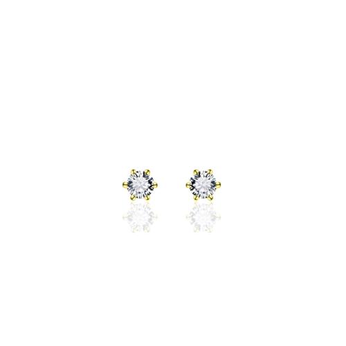 HC Oorknoppen, zilver geelverguld met zirconia solitair 3mm. - 16854