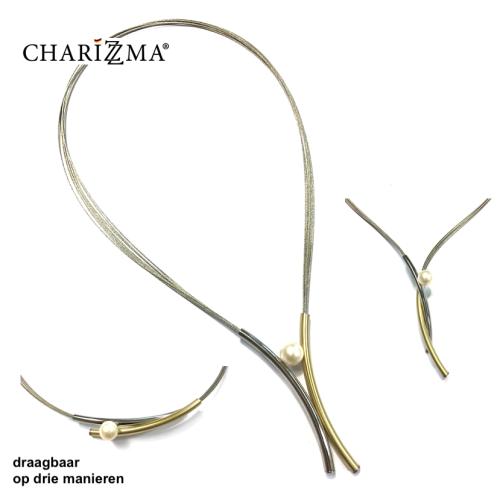 Charizzma Collier, edelstaal/edelstaal-verguld met magnetische sluiting en zoetwaterparel (45cm.) - 16905
