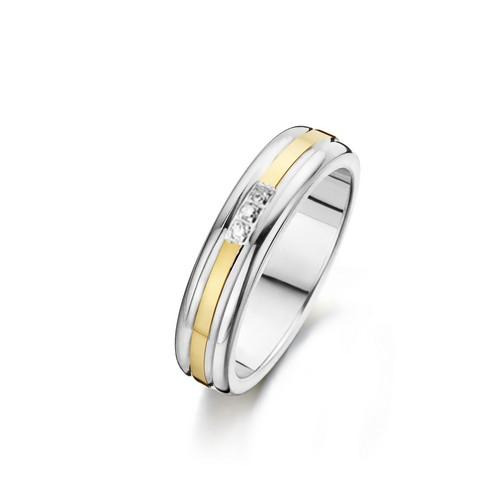 Fjory Relatiering, zilver/goud met diamant 0,03ct. maat 17 (breedte: 5mm.) - 17310