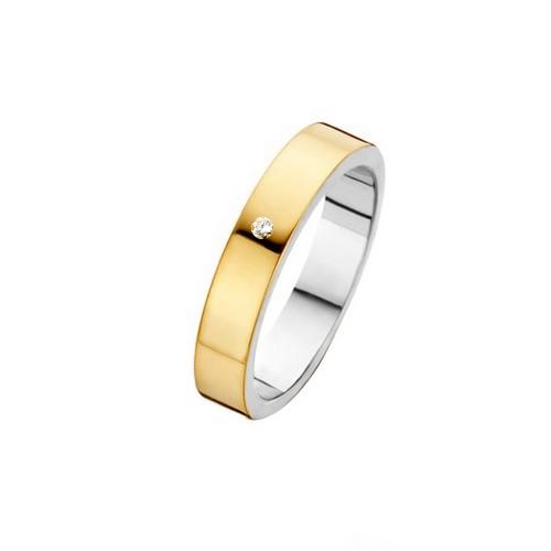 Fjory Relatiering, zilver/goud met diamant 0,01ct. maat 17,5 (breedte: 4mm.) - 17312