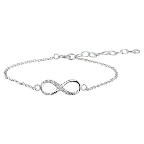 Armband, zilver gerhodineerd infinity (lengte: 13-16cm.) - 17370