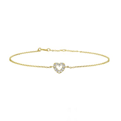 HC Armband, 14krt.goud hart met zirconia  (lengte: 16,5-18,5cm.) - 17419