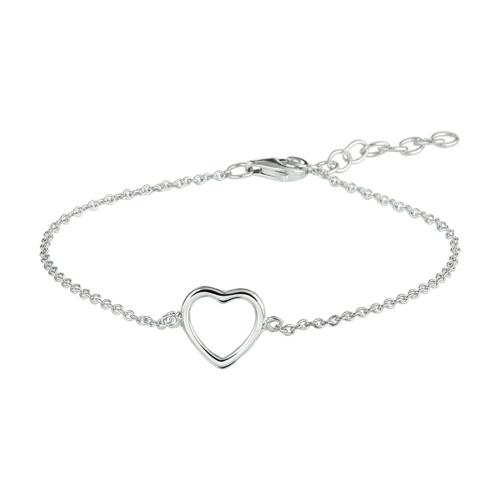 HC Armband, zilver gerhodineerd met hart (15,5-18cm) - 17482