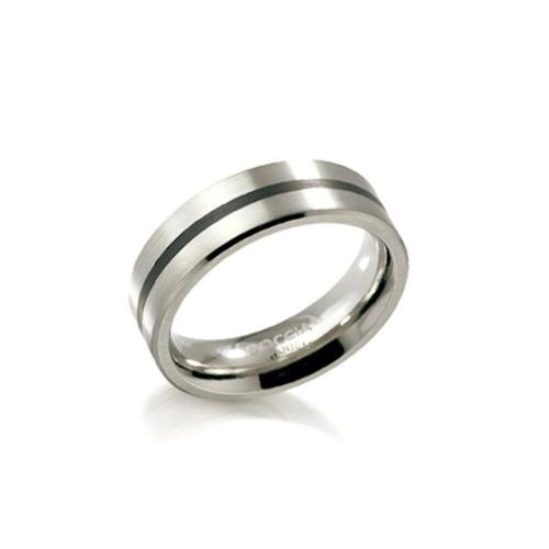 Boccia Ring, titanium model 0101-14 breedte: 6mm.met zwart emaille (maat 58) - 17859