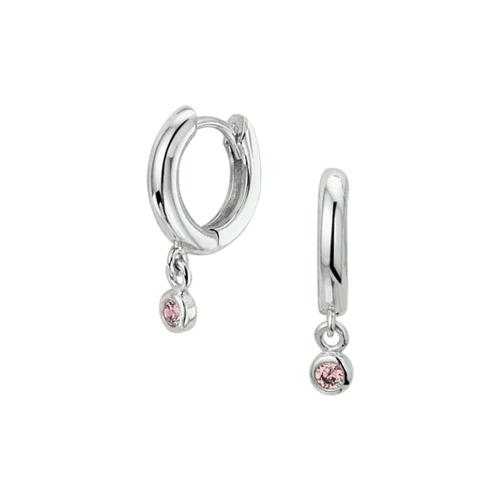HC Oorringen, zilver met roze zirkonia (10,5x2mm.) - 17945