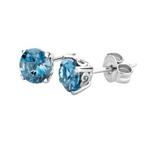 HC Oorknoppen, 14krt. witgoud met London Blue Topaas (steenmaat 6mm.) - 17996