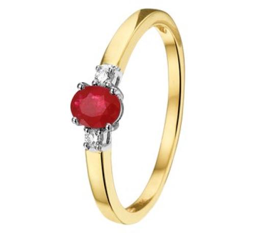 HC Ring, 14krt. bicolour goud met robijn en diamant 0,05ct. (maat 17.25) - 18086