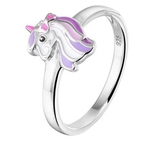 HC Ring, zilver eenhoorn roze/paars (maat 14) - 18187