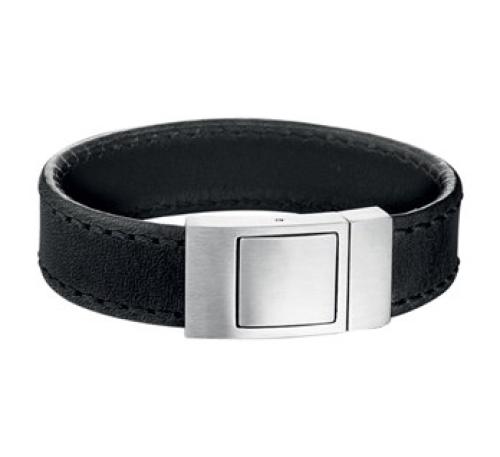 HC Armband,  leer/edelstaal zwart (breedte:18mm.-lengte: 19cm.) - 18197