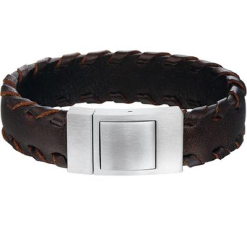 HC Armband,  leer/edelstaal zwart (breedte:19mm.-lengte: 21cm.) - 18198