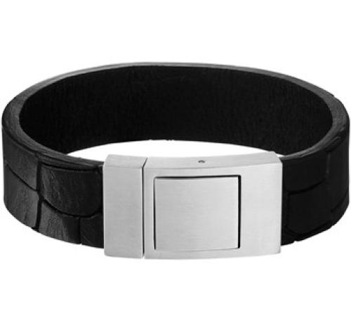 HC Armband,  leer/edelstaal zwart (breedte:18mm.- lengte: 21cm.) - 18199