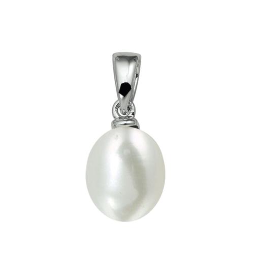 Hanger, zilver met zoetwaterparel ovaal (7mm.) - 18230