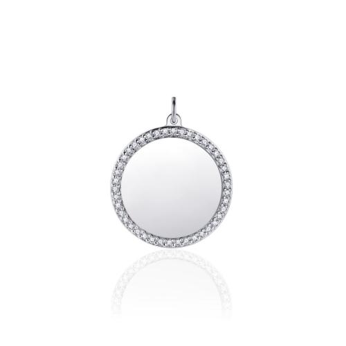 Hanger, zlver met zirkonia graveerbaar (rond 17mm.) - 18349
