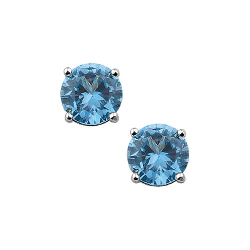 Oorknoppen, zilver gerhodineer met blauw zirconia (4mm.) - 18367