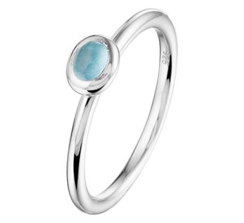 HC Ring, zilver gerhodineerd met blauw topaas 4x3mm. (maat 17,25) - 18371