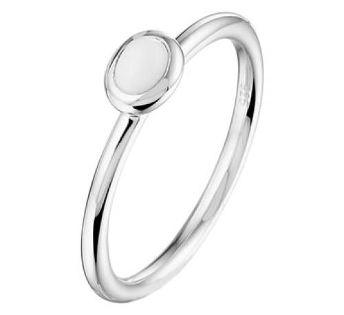 HC Ring, zilver gerhodineerd met wit agaat 4x3mm. (maat 17,75) - 18383