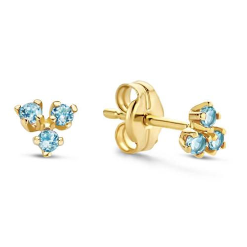 Jackie Oorknoppen, 14krt.goud met blauw topaas 3mm. - 19120
