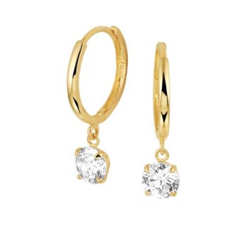 HC Oorringen, 14krt.goud met zirkonia aanhangers 5mm.(klapoorring:13x1,5mm.) - 19400
