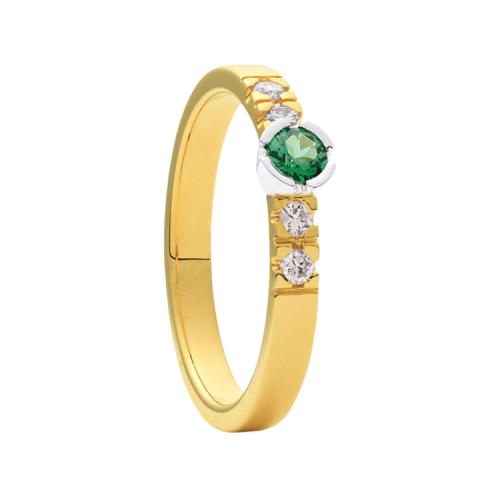 Eclat Ring, 14krt.goud met diamant (totaal: 0,06ct.) en tsavoriet 2,7mm. (maat 16) - 19500