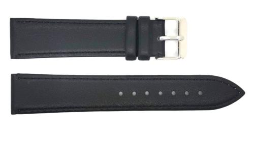 HC Horlogeband, 16mm - zwart - plat - met stiksel - in Kalfsleder - 19578