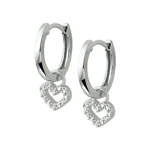HC Oorringen, zilver met oorbedel hart m/zirconia (11x1,5mm.) - 19724