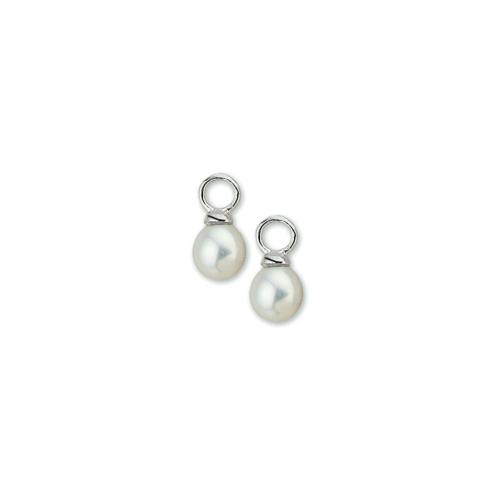 Oorbedels, zilver met zoetwaterparel (8x6mm.) - 19785