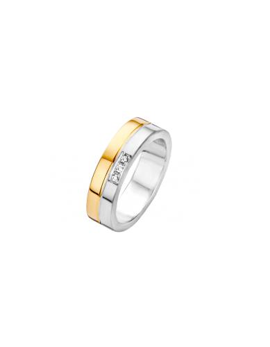 Fjory Relatiering, zilver/goud met diamant 0,03ct. maat 18 (breedte: 5mm.) - 19879