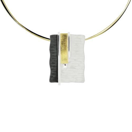 AUDAR Collier met hanger, model 1916D zilver met 18 krt goud en diamant 0,012ct. 21x30mm. (lengte:45cm.) - 20111