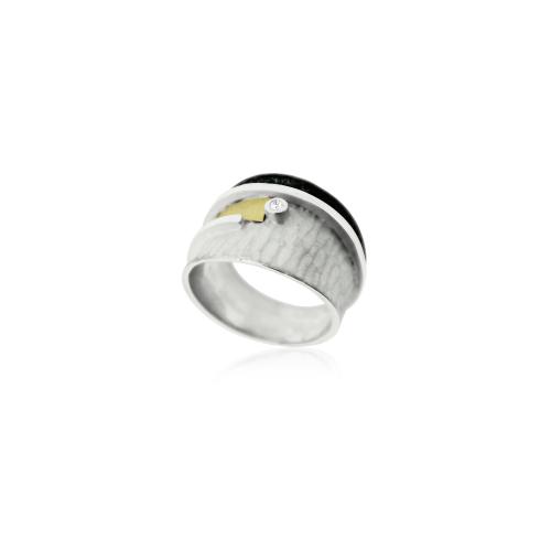 AUDAR Ring, model 1916. zilver met 18 krt.goud en diamant 0,012ct (maat 58) - 20113