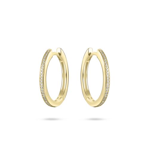 Oorringen, zilver geel verguld met zirconia (2x20mm.) - 20124