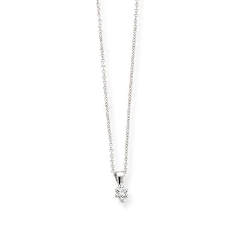 Collier, 14krt.witgoud met diamant 0,03ct  (lengte verstelbaar: 42-45cm.) - 20226
