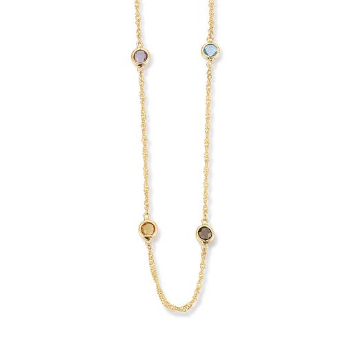 Collier, 14krt.goud met amethist-topaas-citrien-rookkwarts (lengte: 40-42cm.) - 20232