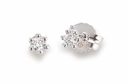 Oorknoppen, 14krt.witgoud met diamant totaal 0,06ct. - 20423